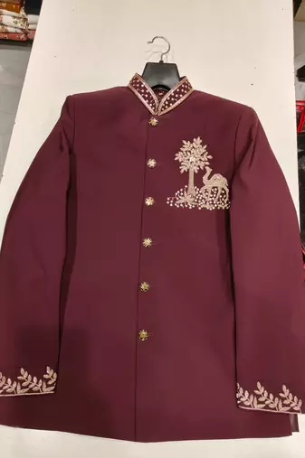 Wine color camel bids embroidery jodhpuri for men