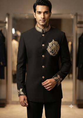 Black color elephant bids embroidery jodhpuri for men 2