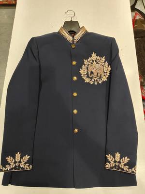 Navy blue color elephant bids embroidery jodhpuri for men 3