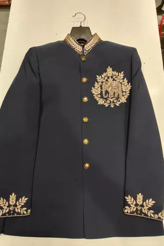 Navy blue color elephant bids embroidery jodhpuri for men
