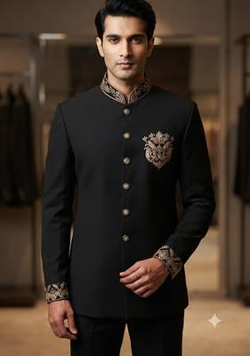 Black color bids embroidery jodhpuri for men 2