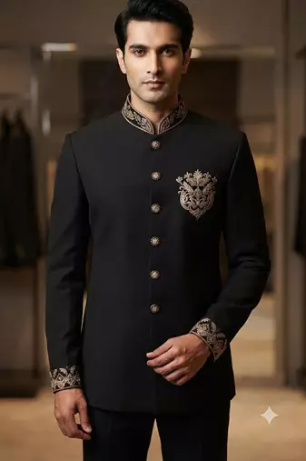 Black color bids embroidery jodhpuri for men
