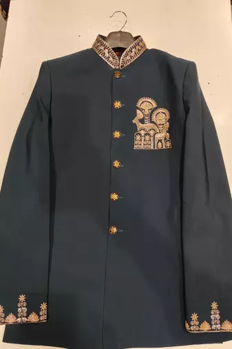 Turquoise color deer bids embroidery jodhpuri for men