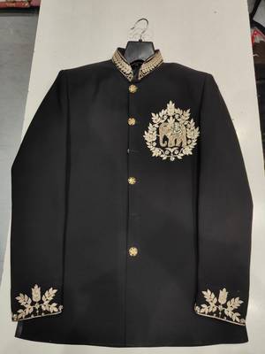 Black color elephant bids embroidery jodhpuri for men 3