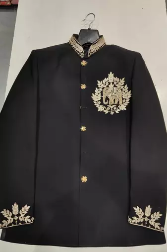 Black color elephant bids embroidery jodhpuri for men