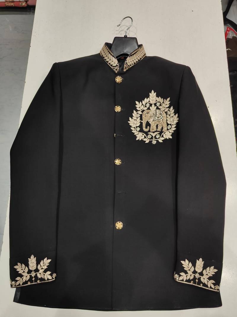 Black color elephant bids embroidery jodhpuri for men