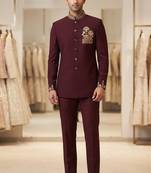 Wine color deer bids embroidery jodhpuri for men