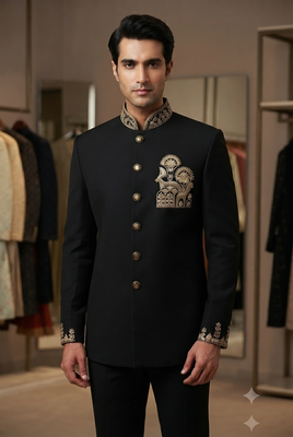 Black color deer bids embroidery jodhpuri for men 2
