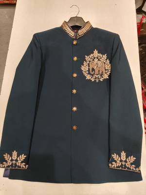 Turquoise color elephant bids embroidery jodhpuri for men 3