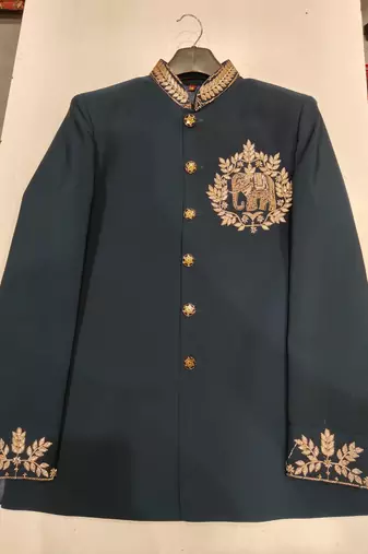 Turquoise color elephant bids embroidery jodhpuri for men