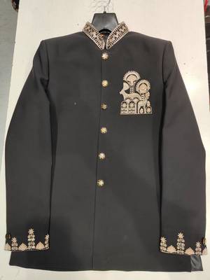 Black color deer bids embroidery jodhpuri for men 3