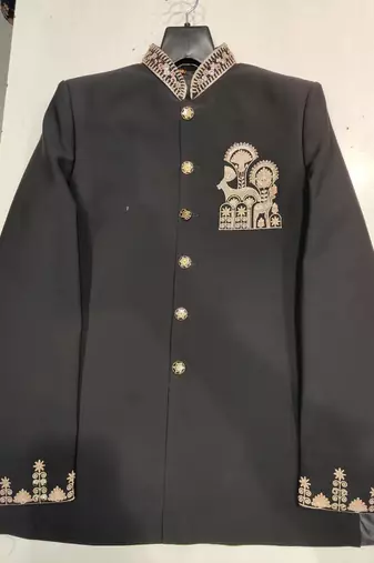 Black color deer bids embroidery jodhpuri for men