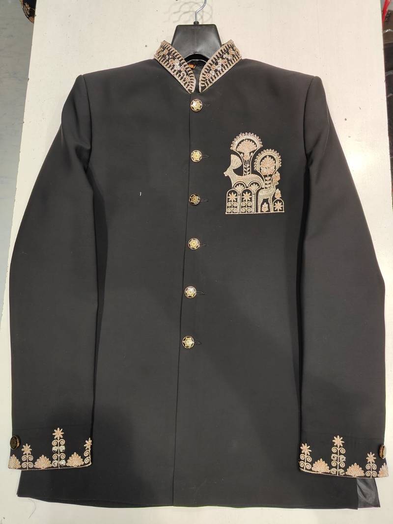 Black color deer bids embroidery jodhpuri for men
