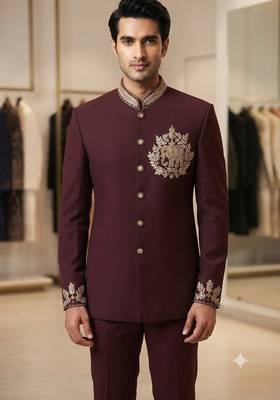 Wine color elephant bids embroidery jodhpuri for men 2