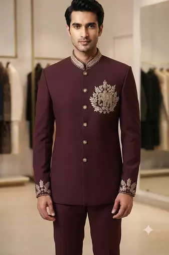 Wine color elephant bids embroidery jodhpuri for men