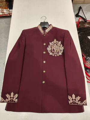 Wine color elephant bids embroidery jodhpuri for men 3