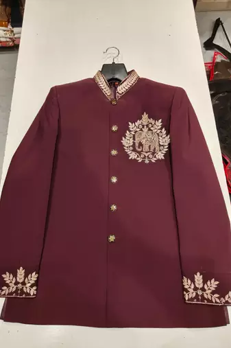 Wine color elephant bids embroidery jodhpuri for men