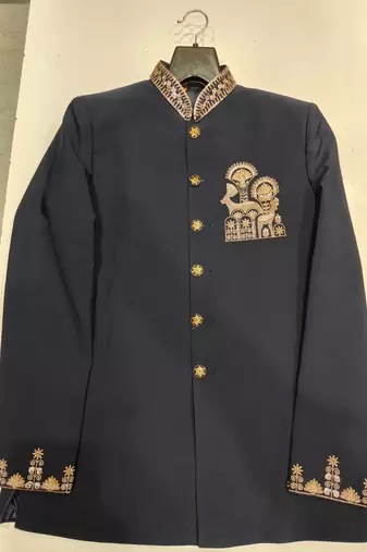 Navy blue color deer bids embroidery jodhpuri for men