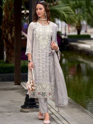 Women Ethnic Motifs Embroidered Regular Thread Work Kurta with Trousers & With Dupatta 1