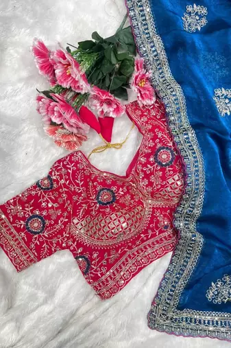 Blue Color embroidery And sequence work  Satin Saree