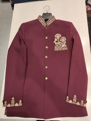 Wine color deer bids embroidery jodhpuri for men 3