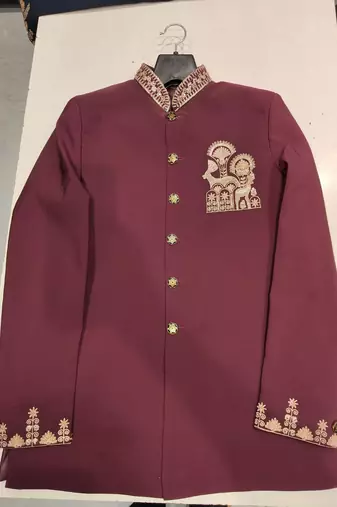 Wine color deer bids embroidery jodhpuri for men