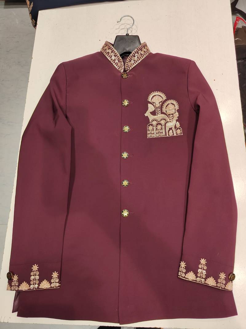 Wine color deer bids embroidery jodhpuri for men