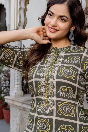 Printed Pure Cotton Straight Kurta with Trousers