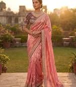Pink Color embroidery And sequence work  Satin Saree