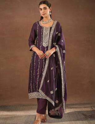 Women Ethnic Motifs Embroidered Regular Thread Work Kurta with Trousers & With Dupatta 1