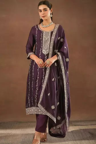 Women Ethnic Motifs Embroidered Regular Thread Work Kurta with Trousers & With Dupatta