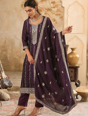 Women Ethnic Motifs Embroidered Regular Thread Work Kurta with Trousers & With Dupatta 2