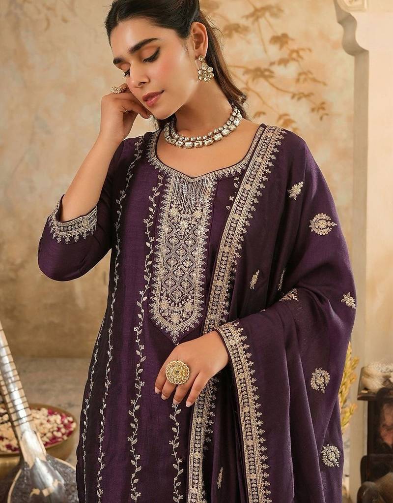 Women Ethnic Motifs Embroidered Regular Thread Work Kurta with Trousers & With Dupatta