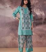 Ethnic Motifs Printed Notch Neck Pure Cotton Straight Kurta With Palazzos
