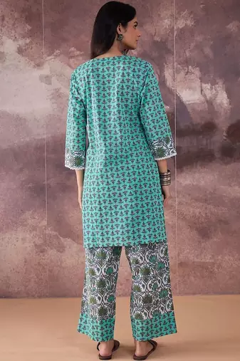 Ethnic Motifs Printed Notch Neck Pure Cotton Straight Kurta With Palazzos