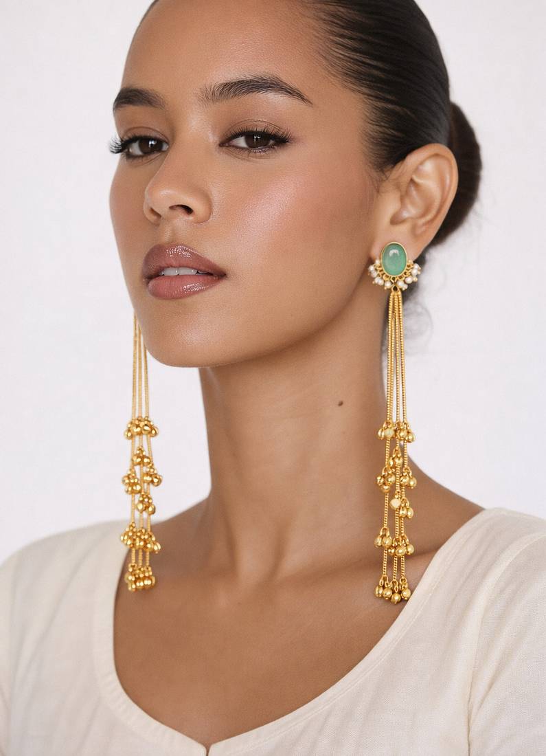 Gold Plated Long Chain Tassel Earrings for Women