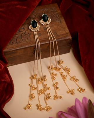 Gold Plated Long Chain Tassel Earrings for Women 1