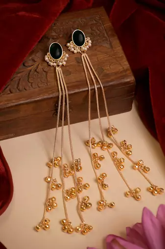 Gold Plated Long Chain Tassel Earrings for Women