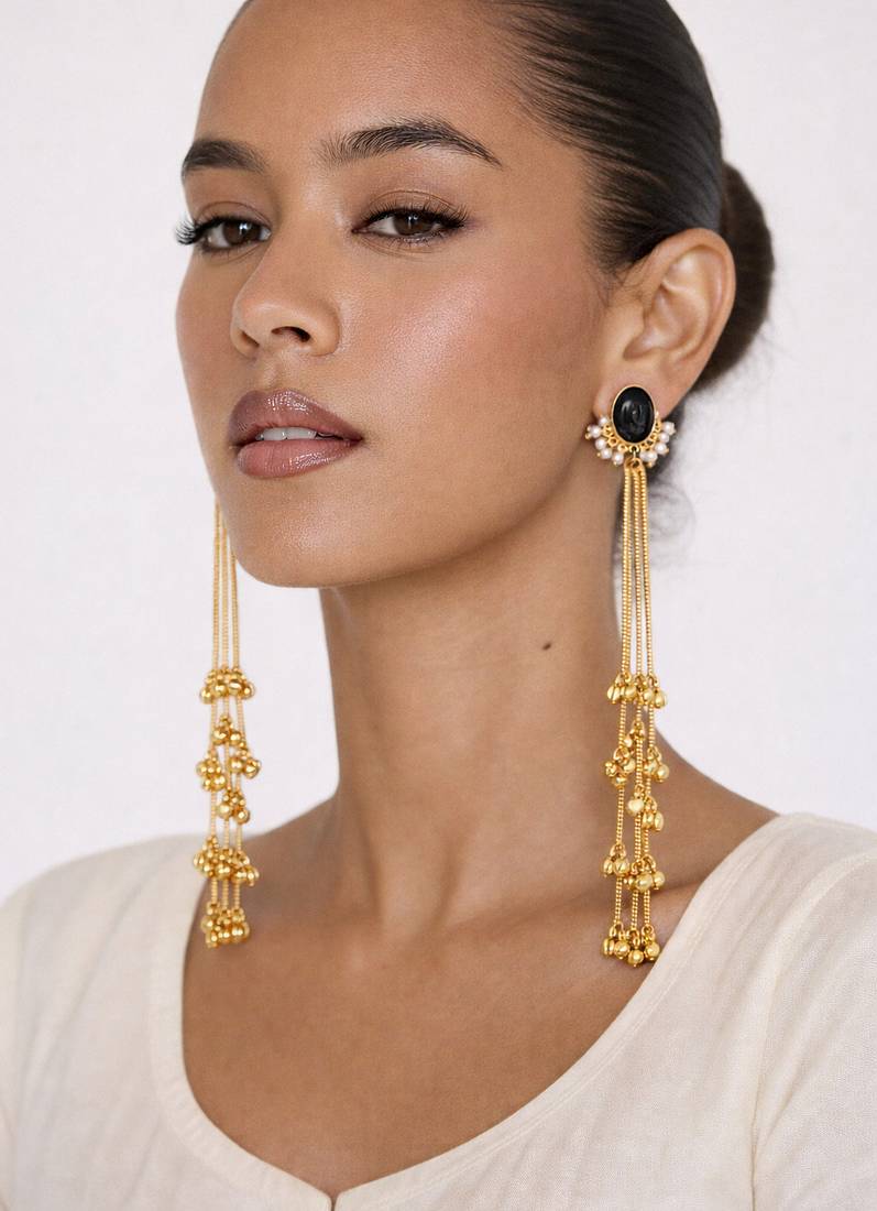 Gold Plated Long Chain Tassel Earrings for Women