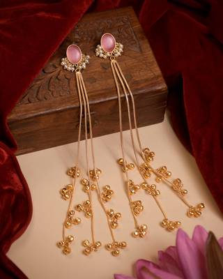 Gold Plated Long Chain Tassel Earrings for Women 1