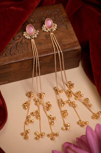 gold plated long chain tassel earrings for women