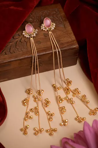 Gold Plated Long Chain Tassel Earrings for Women