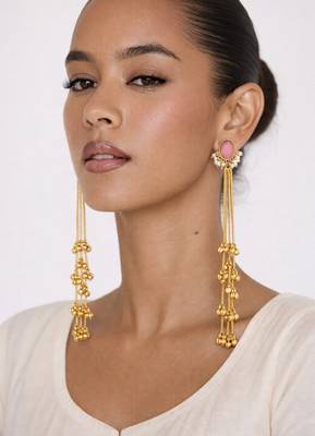 Gold Plated Long Chain Tassel Earrings for Women 2