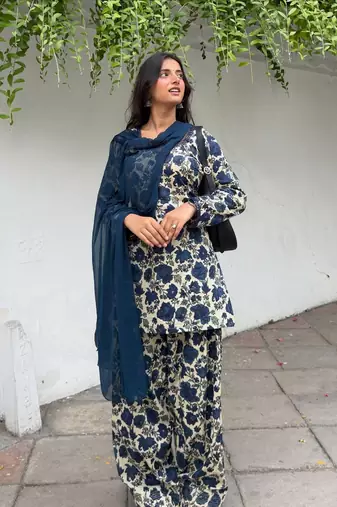 Neavy Blue Color Printed Work Cotton Salwar Suit