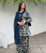Neavy Blue Color Printed Work Cotton Salwar Suit