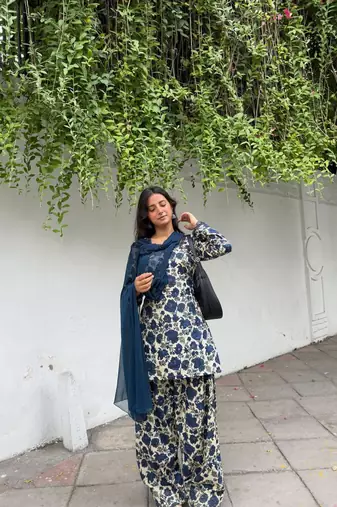 Neavy Blue Color Printed Work Cotton Salwar Suit