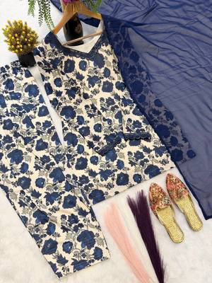 Neavy Blue Color Printed Work Cotton Salwar Suit 4
