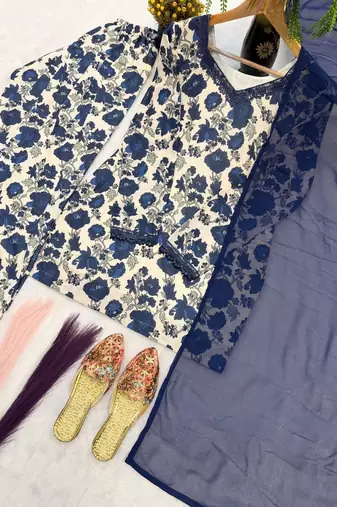 Neavy Blue Color Printed Work Cotton Salwar Suit