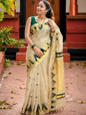 Woven Design Zari Tissue Designer Kasavu Saree 2