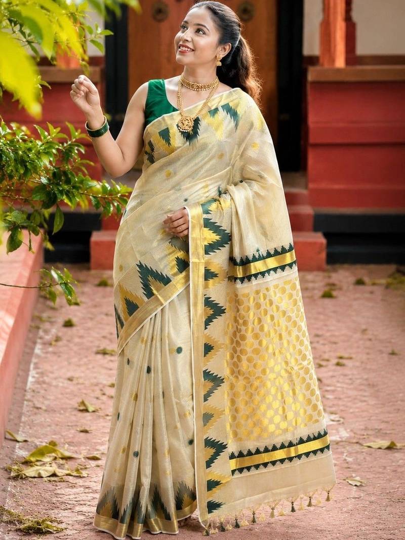 Woven Design Zari Tissue Designer Kasavu Saree